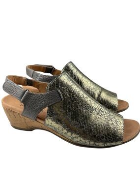 Vionic Women's Tatiana Wedge Sandals 10 Metallic Snake Print Slingback Open Toe